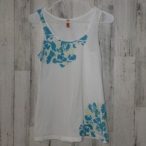 Lucy White Tank Top with Blue Floral Accents
